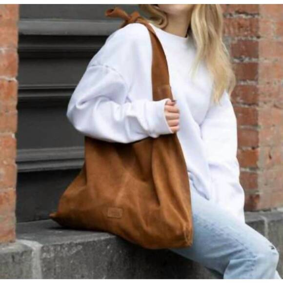 RISA Handbags - NEW RISA women's knot suede tote bag in light brown